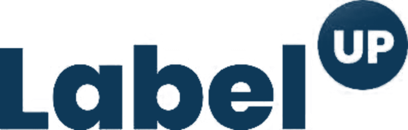 Logo displaying the text "Label UP" in dark blue letters.