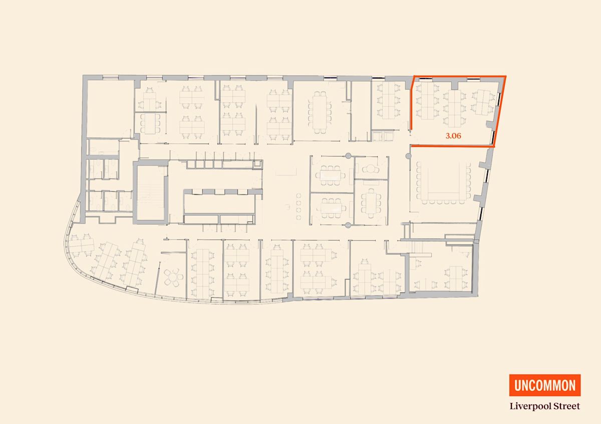 Floor plan of an office space at Uncommon Liverpool Street, highlighting section 3.06.
