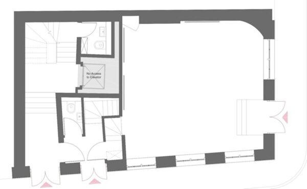 Floor plan layout of Luke Street 78a, London, showing rooms, doors, and staircases.