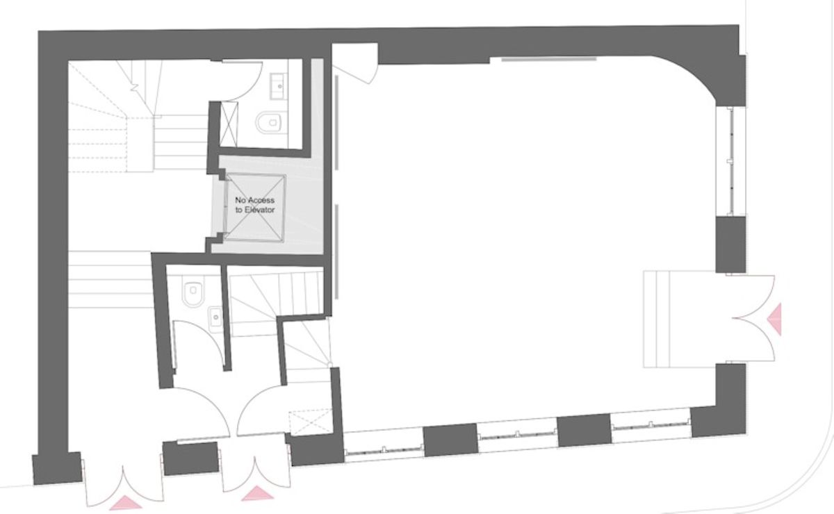 Floor plan layout of Luke Street 78a, London, showing rooms, doors, and staircases.